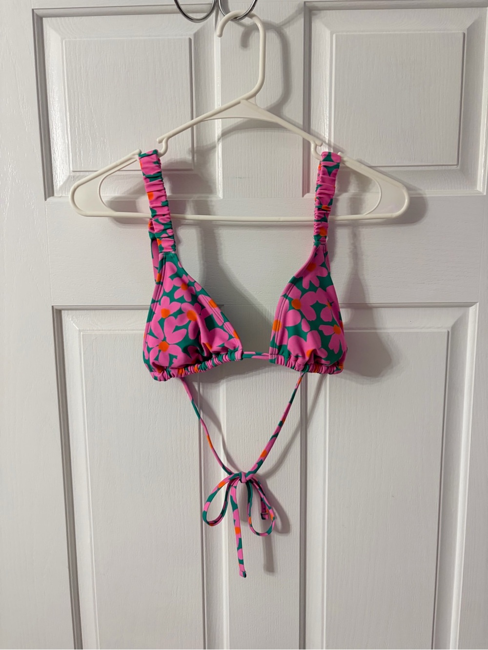 wild fable Pink Floral Triangle Bikini Top with Green & Orange Accents